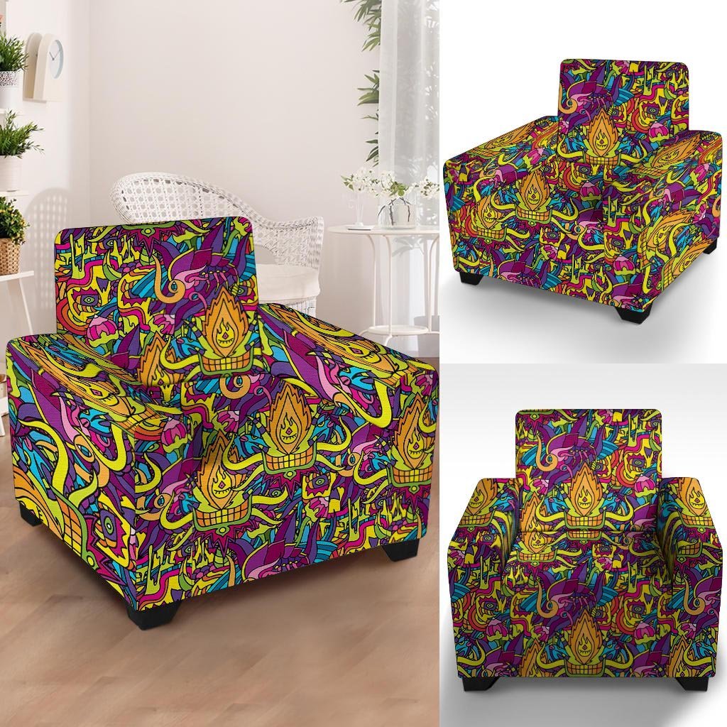 Hippie Flame Psychedelic Trippy Armchair Cover-grizzshop