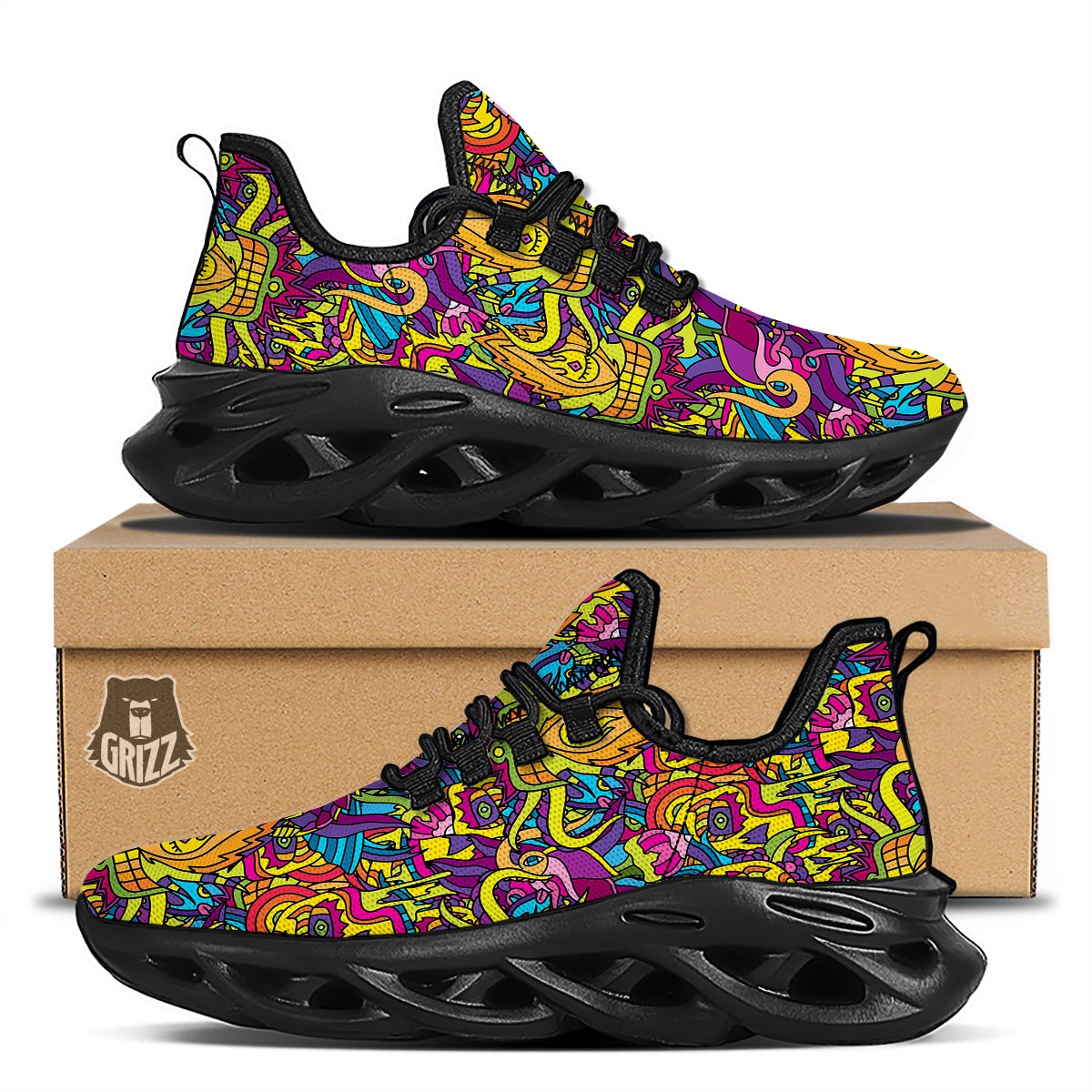 Hippie Flame Psychedelic Trippy Black Running Shoes-grizzshop
