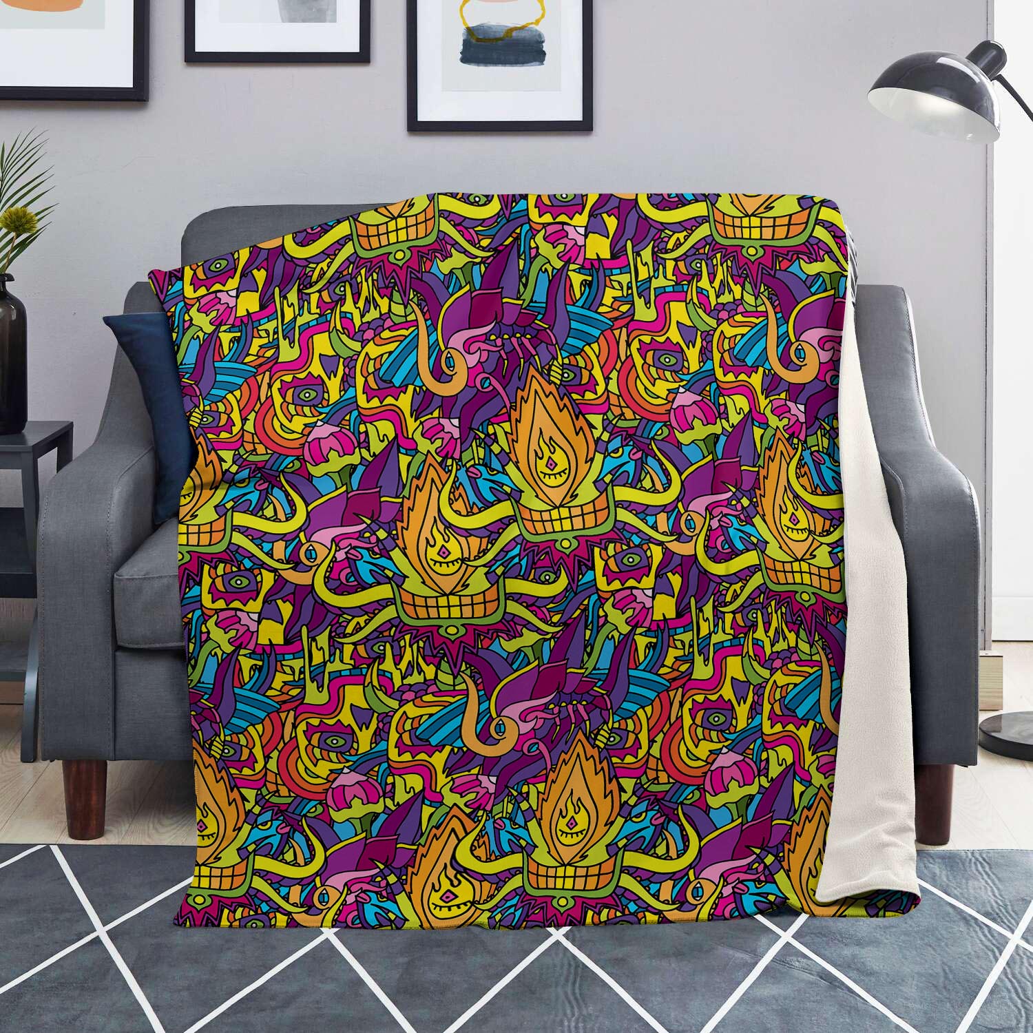 Hippie Flame Psychedelic Trippy Blanket-grizzshop