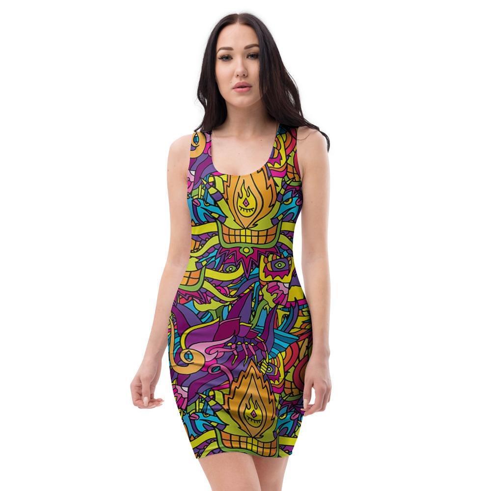 Hippie Flame Psychedelic Trippy Bodycon Dress-grizzshop