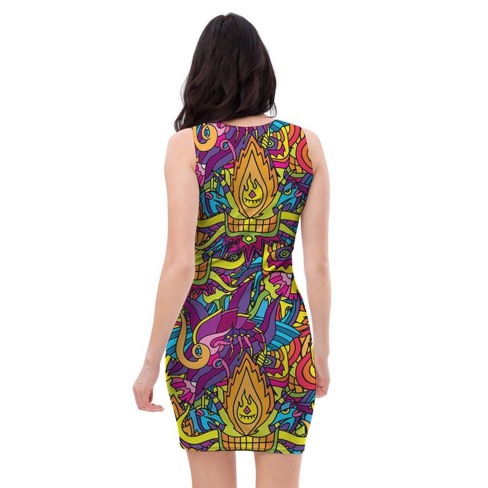 Hippie Flame Psychedelic Trippy Bodycon Dress-grizzshop