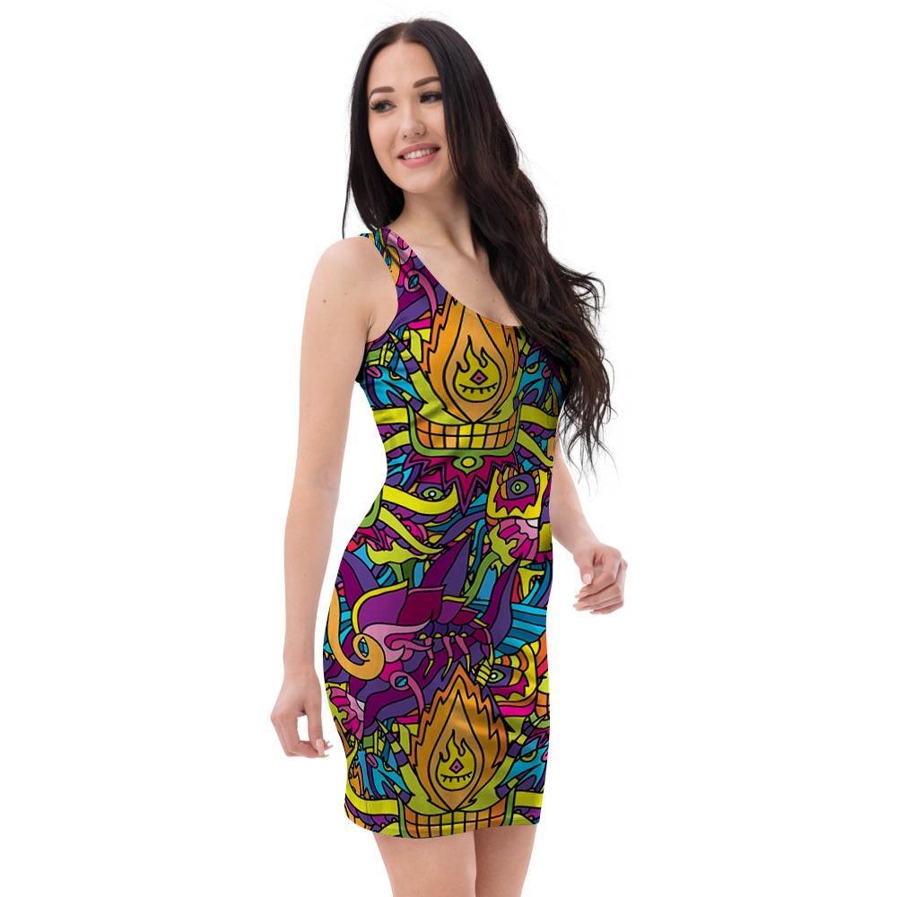 Hippie Flame Psychedelic Trippy Bodycon Dress-grizzshop