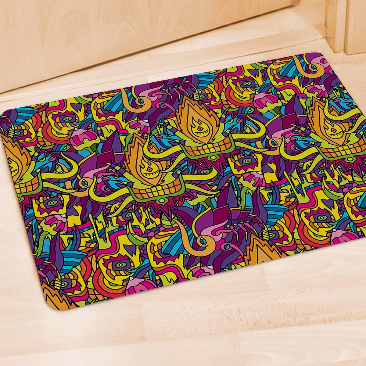 Hippie Flame Psychedelic Trippy Door Mat-grizzshop