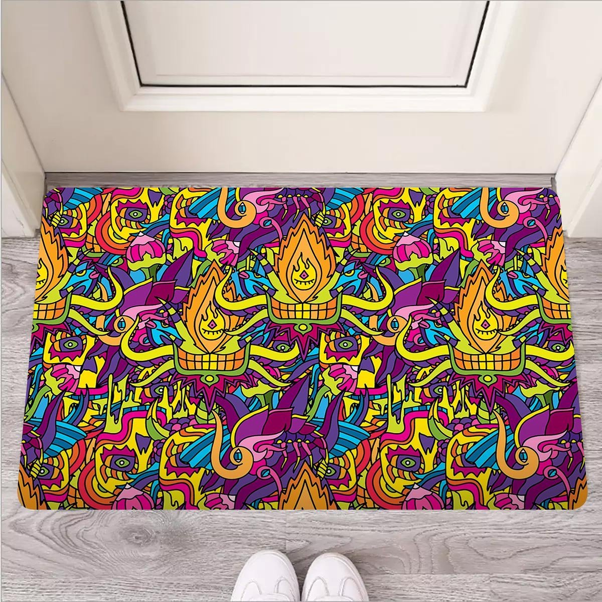 Hippie Flame Psychedelic Trippy Door Mat-grizzshop