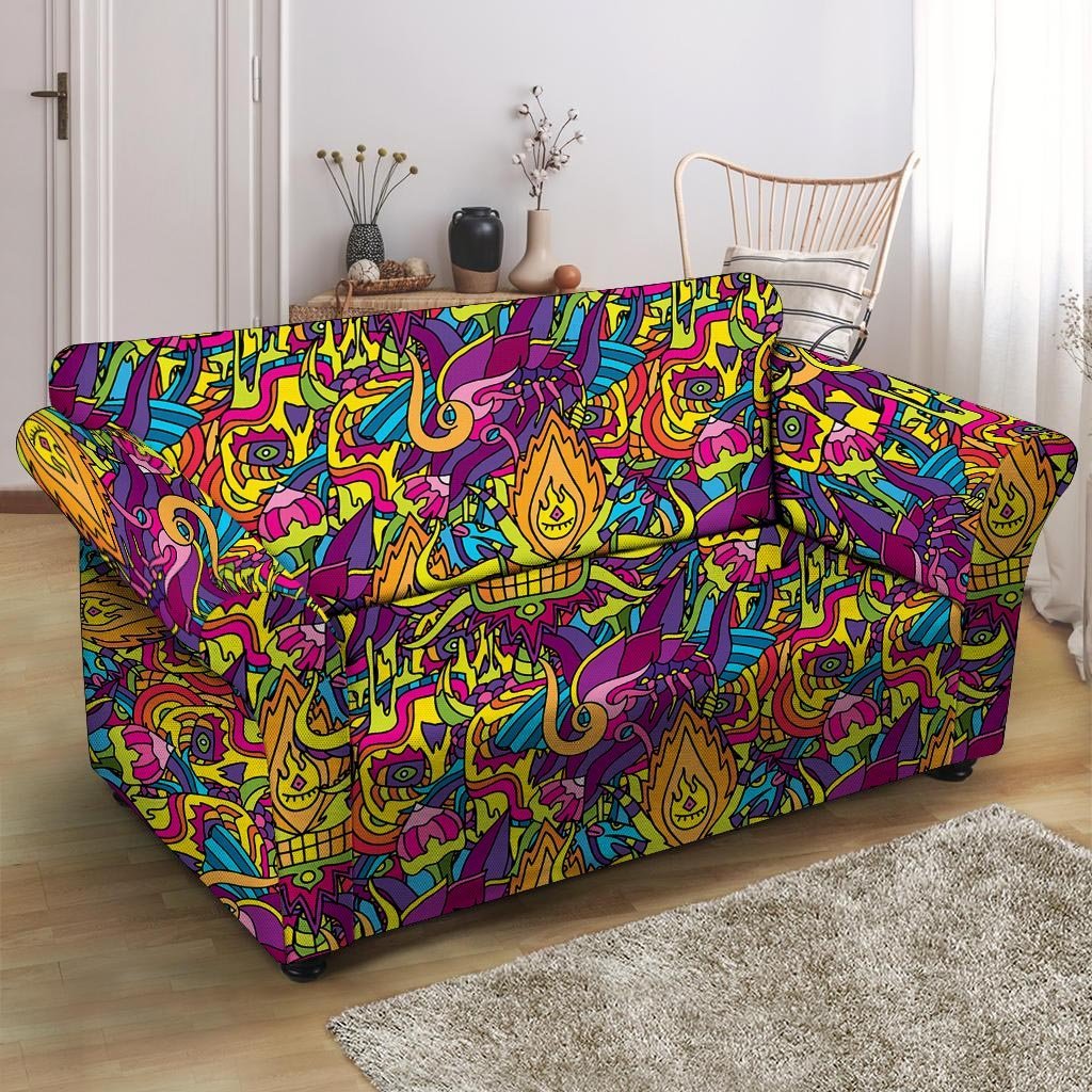 Hippie Flame Psychedelic Trippy Loveseat Cover-grizzshop