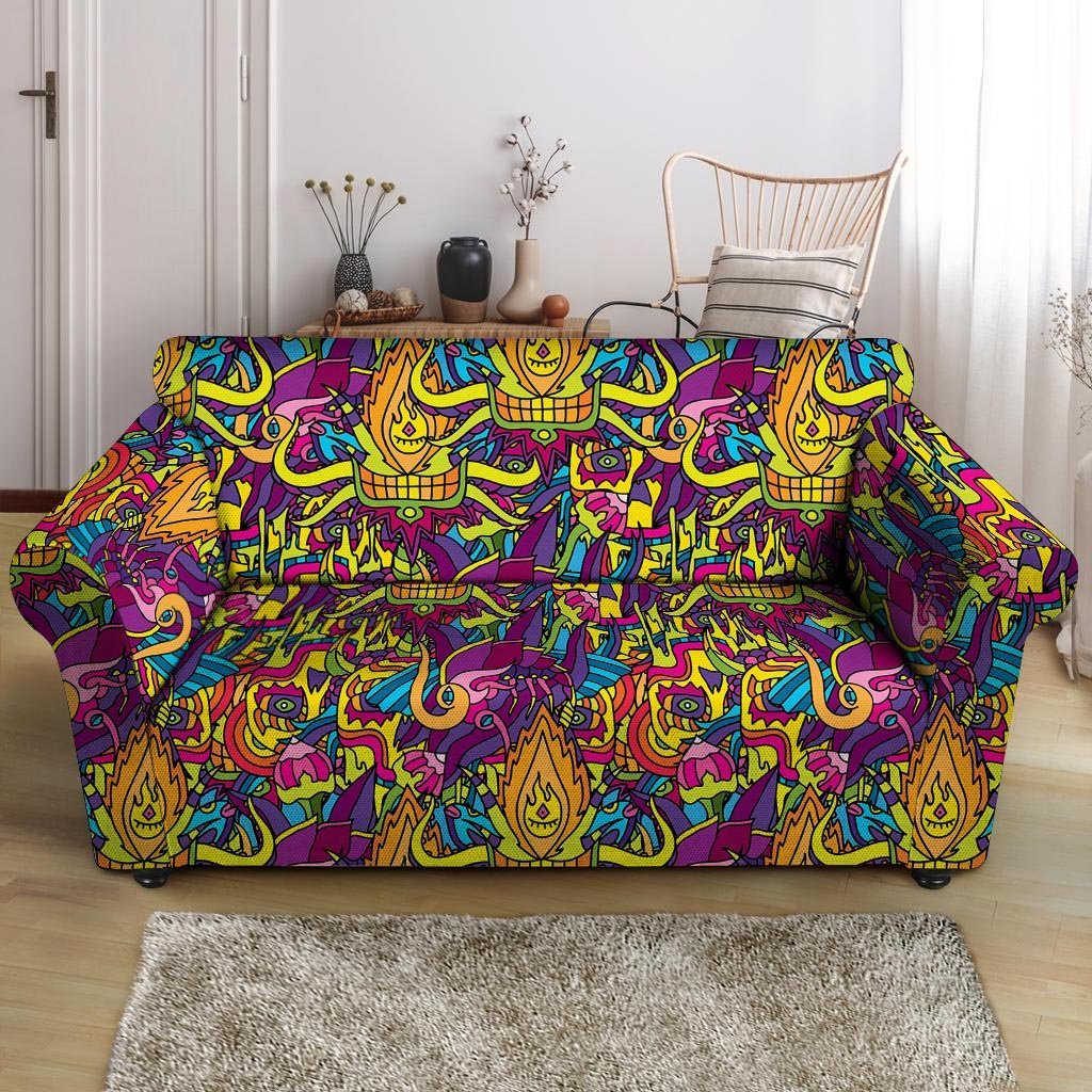 Hippie Flame Psychedelic Trippy Loveseat Cover-grizzshop