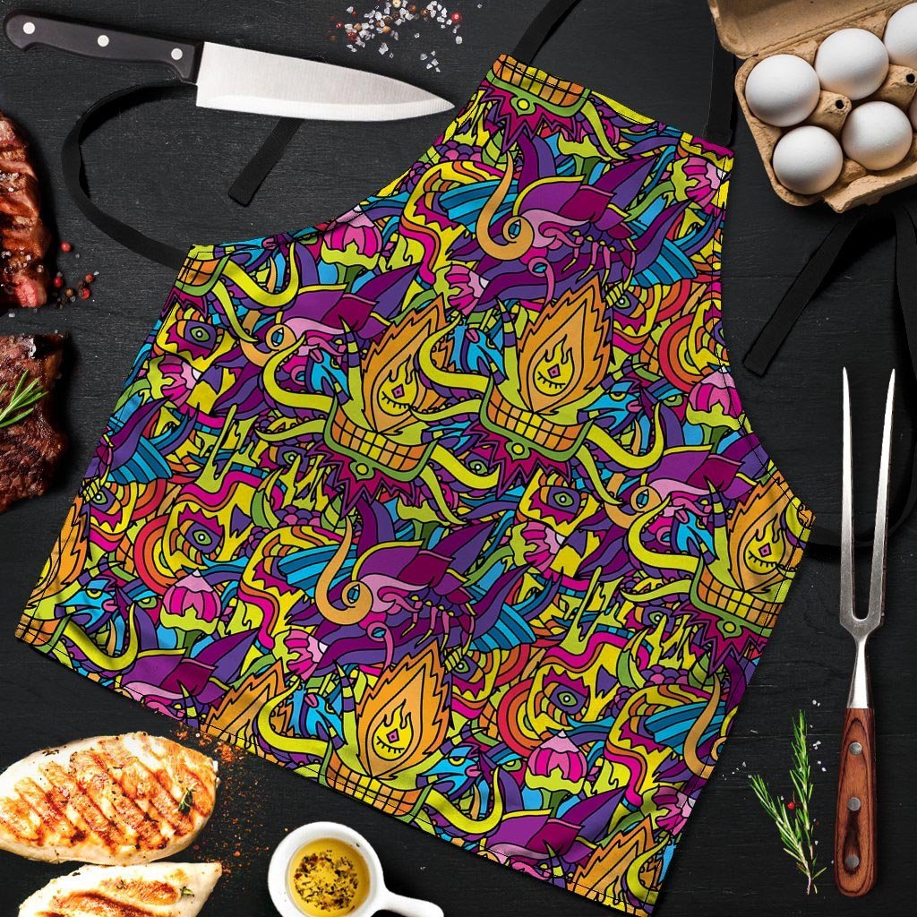 Hippie Flame Psychedelic Trippy Men's Apron-grizzshop