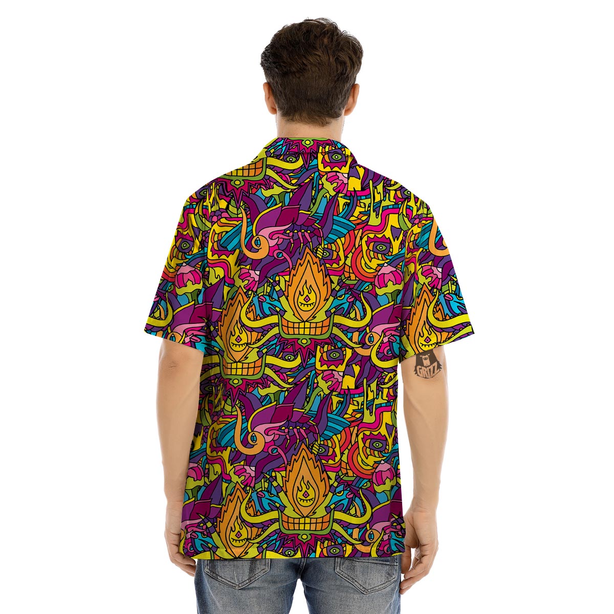 Hippie Flame Psychedelic Trippy Men’s Hawaiian Shirt-grizzshop