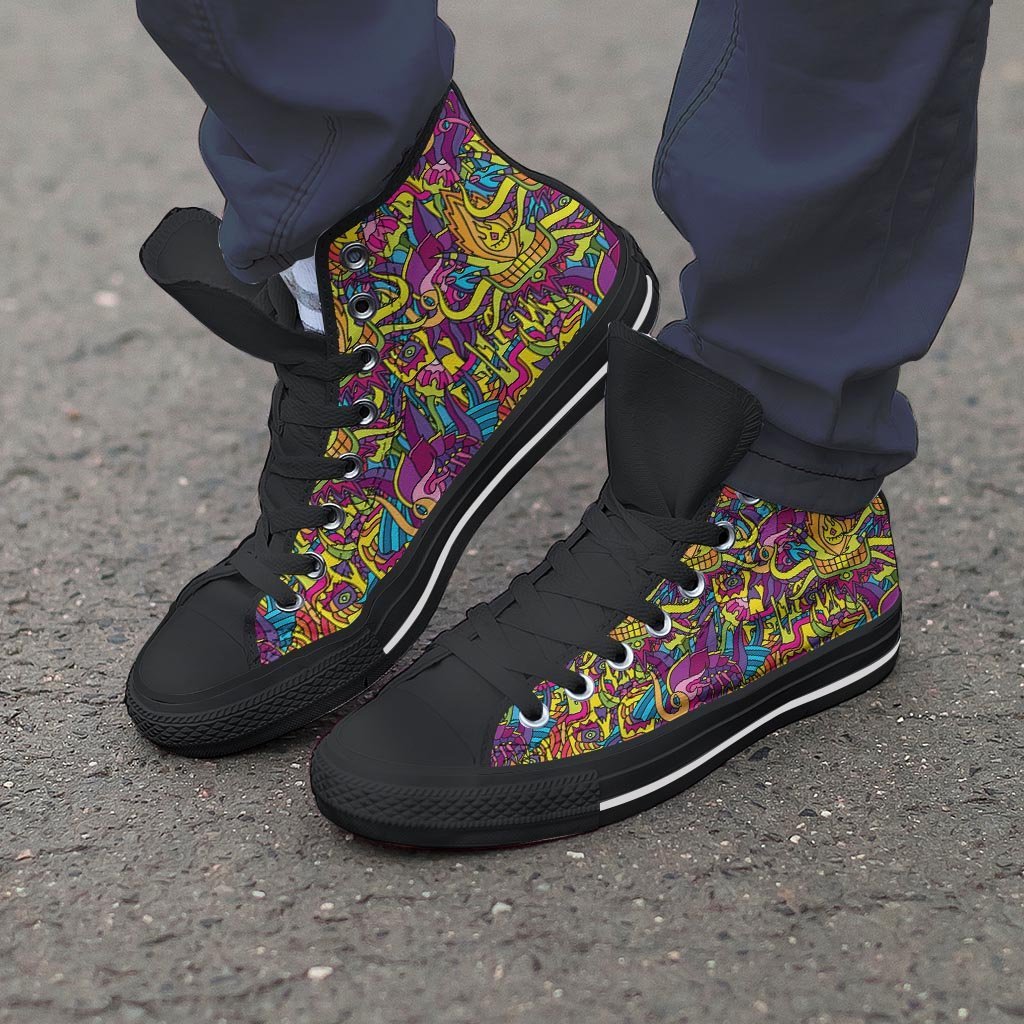 Hippie Flame Psychedelic Trippy Men's High Top Shoes-grizzshop