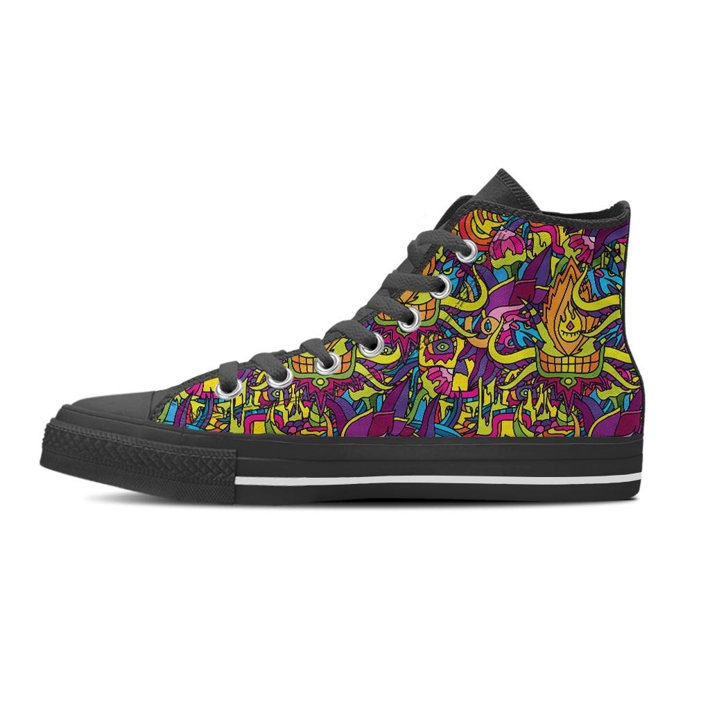 Hippie Flame Psychedelic Trippy Men's High Top Shoes-grizzshop