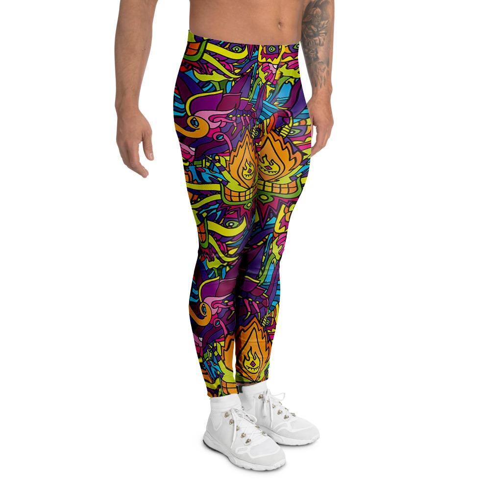 Hippie Flame Psychedelic Trippy Men's Leggings-grizzshop