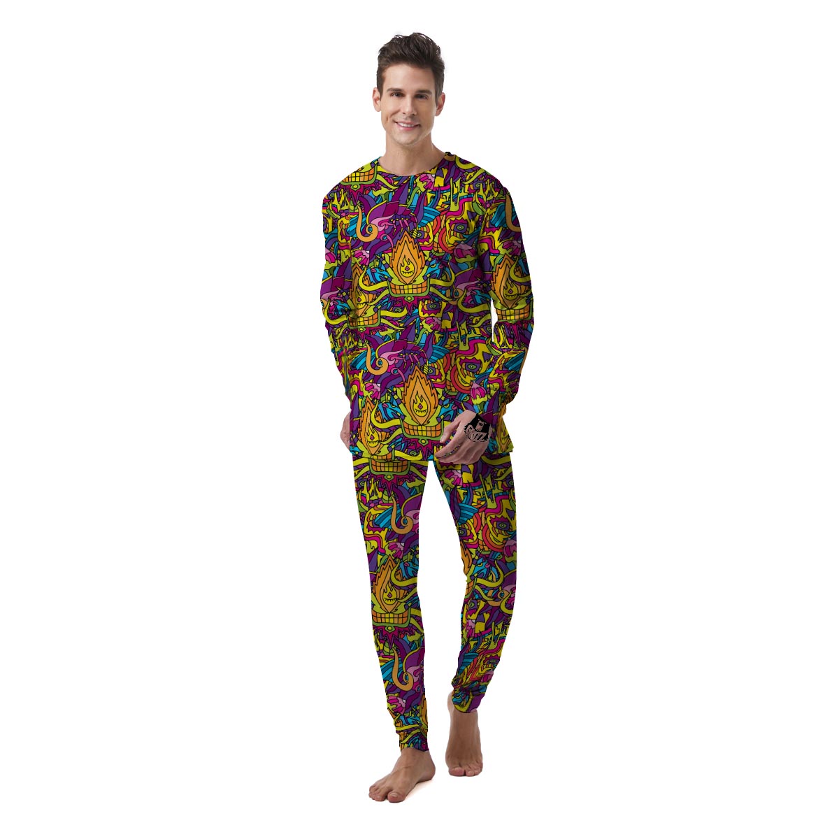 Hippie Flame Psychedelic Trippy Men's Pajamas-grizzshop