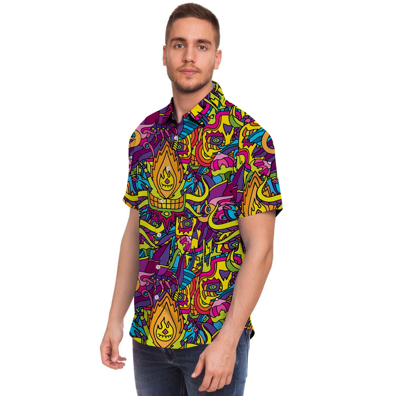 Hippie Flame Psychedelic Trippy Men's Short Sleeve Shirt-grizzshop