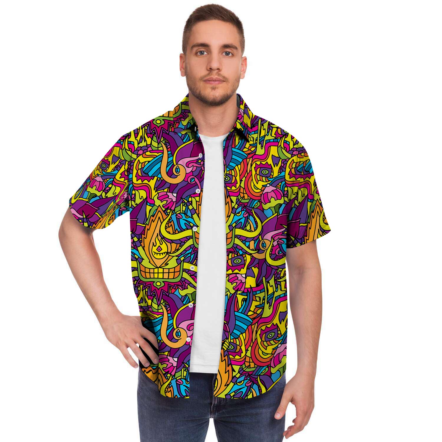 Hippie Flame Psychedelic Trippy Men's Short Sleeve Shirt-grizzshop