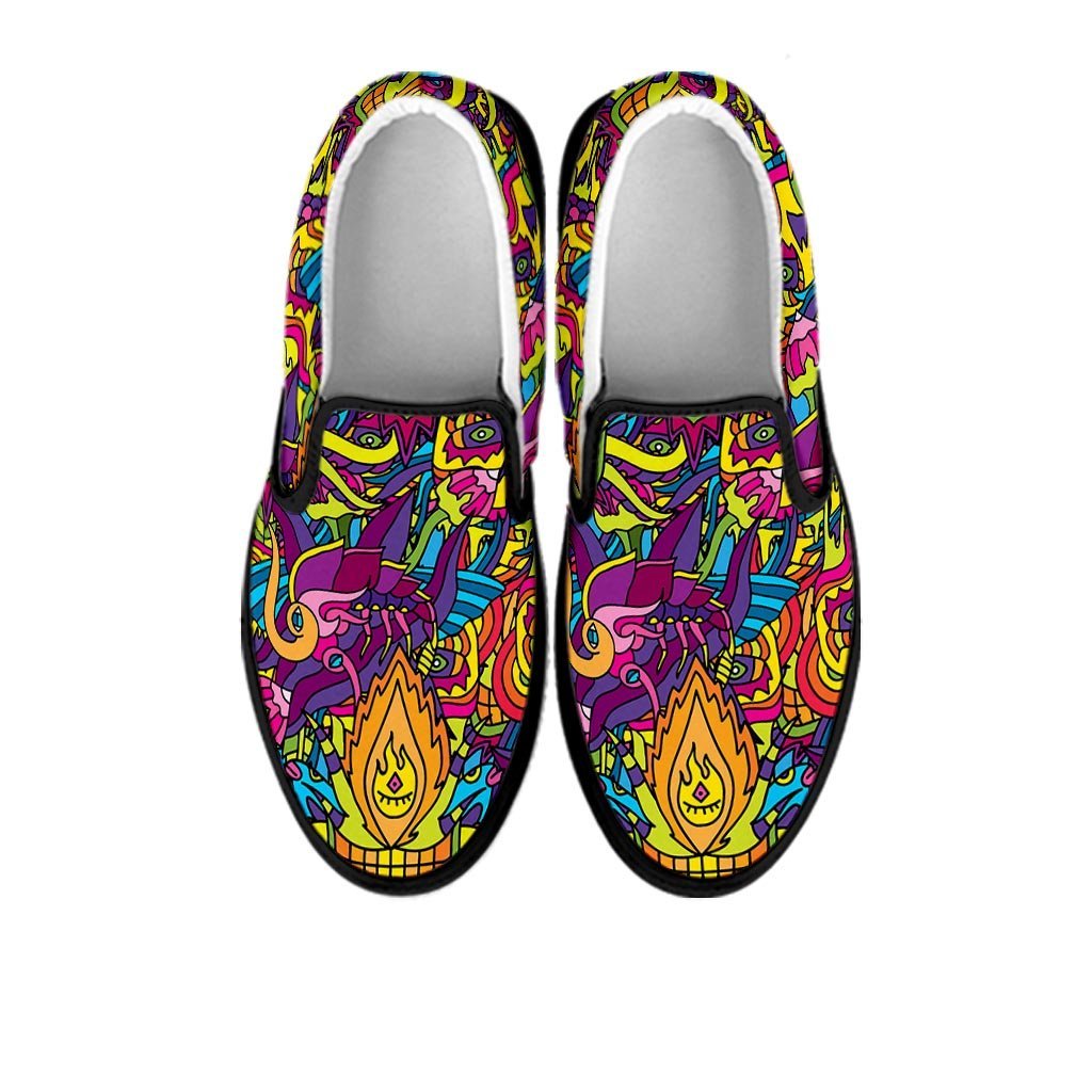 Hippie Flame Psychedelic Trippy Men's Slip On Sneakers-grizzshop