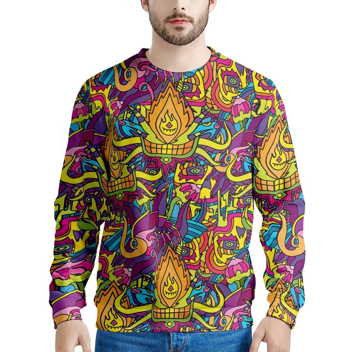 Hippie Flame Psychedelic Trippy Men's Sweatshirt-grizzshop