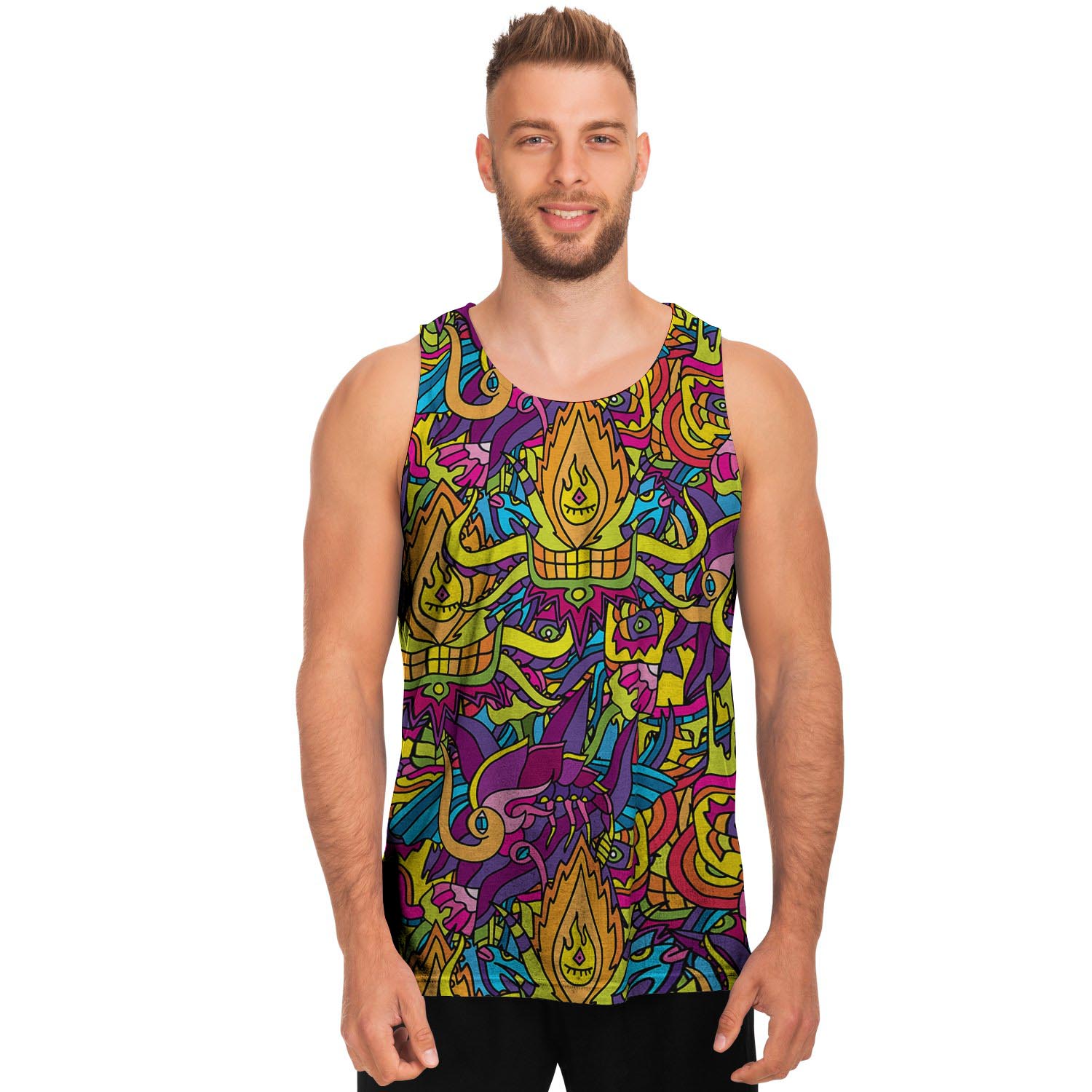 Hippie Flame Psychedelic Trippy Men's Tank Tops-grizzshop