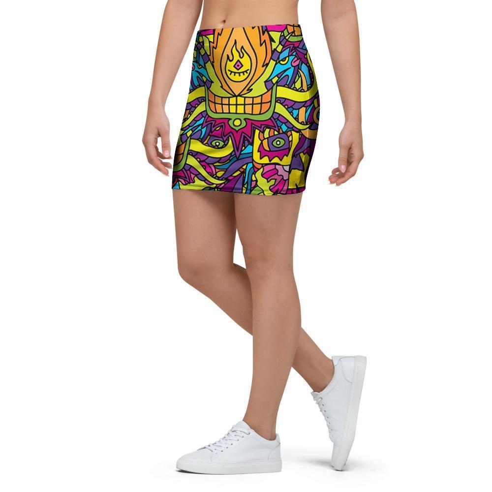 Hippie Flame Psychedelic Trippy Mini Skirt-grizzshop