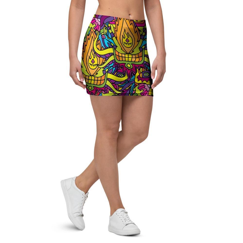 Hippie Flame Psychedelic Trippy Mini Skirt-grizzshop