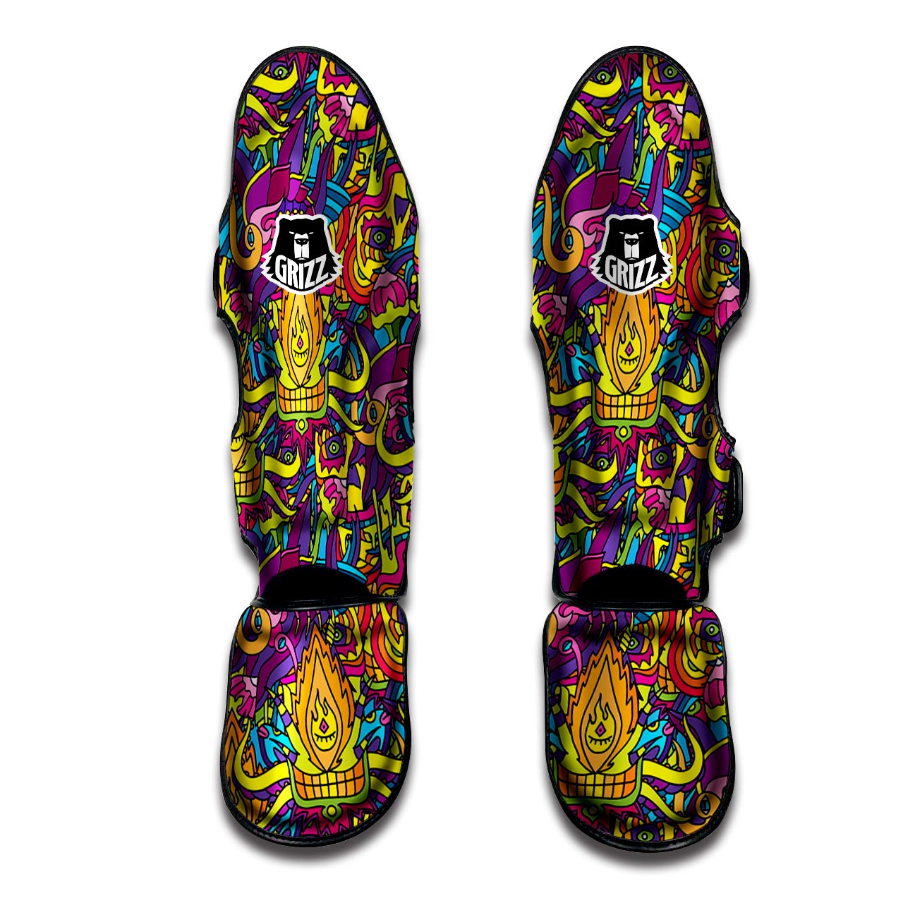 Hippie Flame Psychedelic Trippy Muay Thai Shin Guard-grizzshop