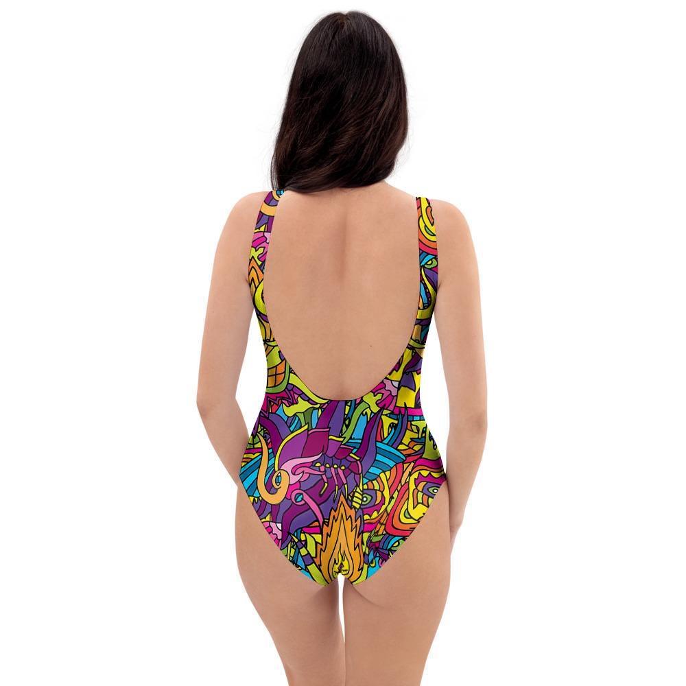 Hippie Flame Psychedelic Trippy One Piece Swimsuite-grizzshop