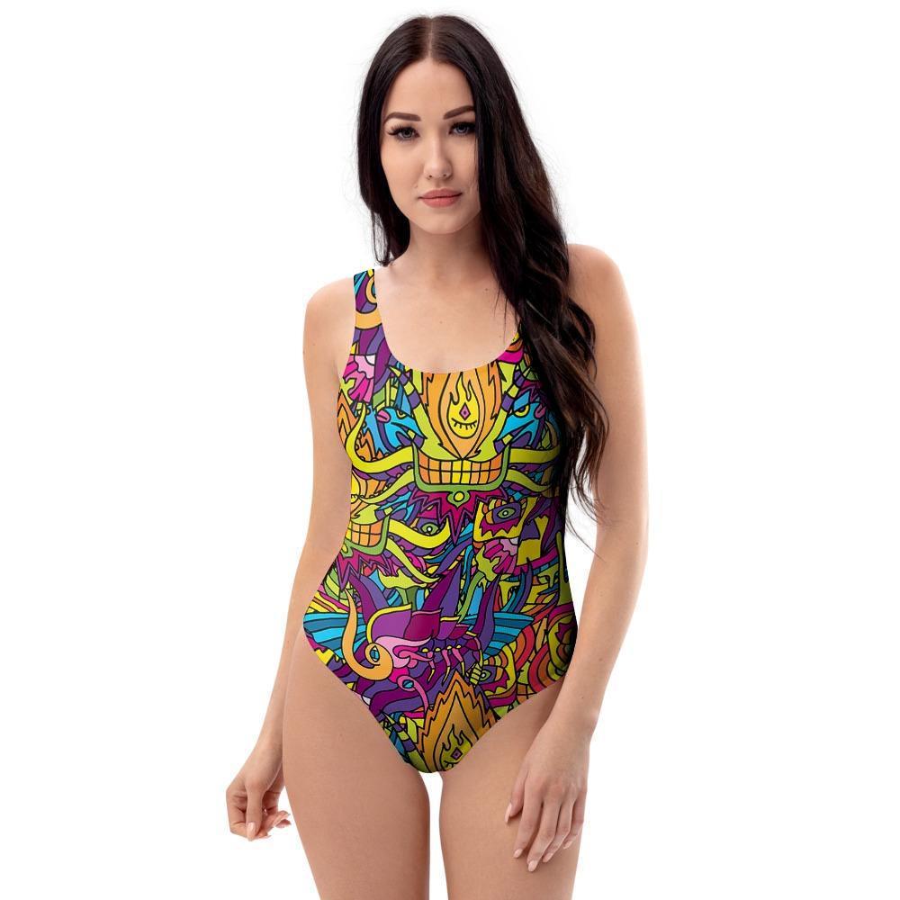 Hippie Flame Psychedelic Trippy One Piece Swimsuite-grizzshop