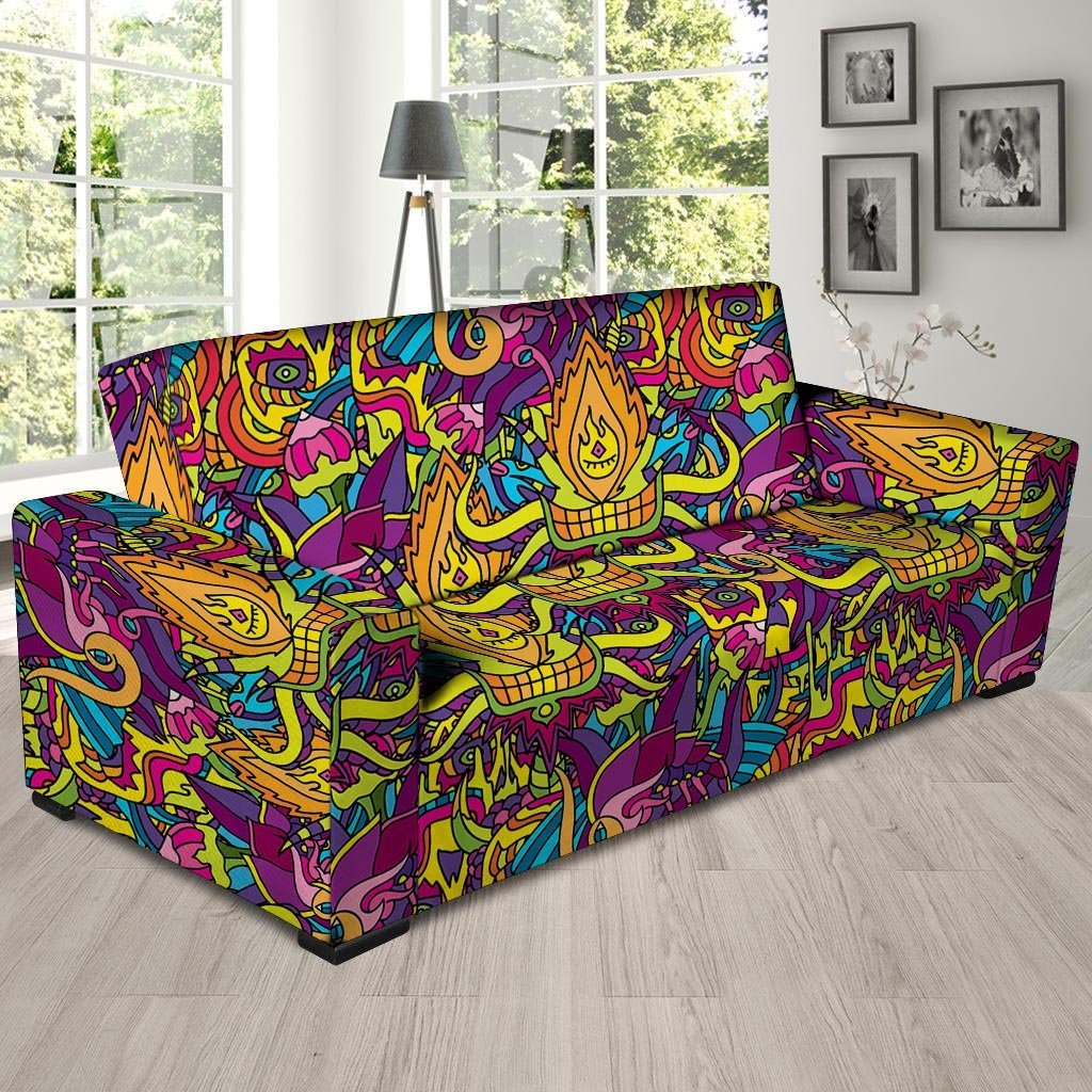 Hippie Flame Psychedelic Trippy Sofa Cover-grizzshop