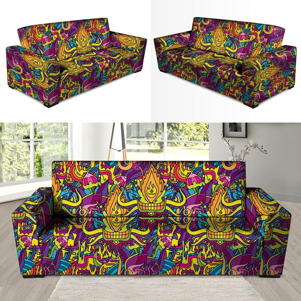 Hippie Flame Psychedelic Trippy Sofa Cover-grizzshop