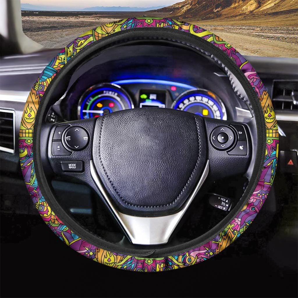 Hippie Flame Psychedelic Trippy Steering Wheel Cover-grizzshop