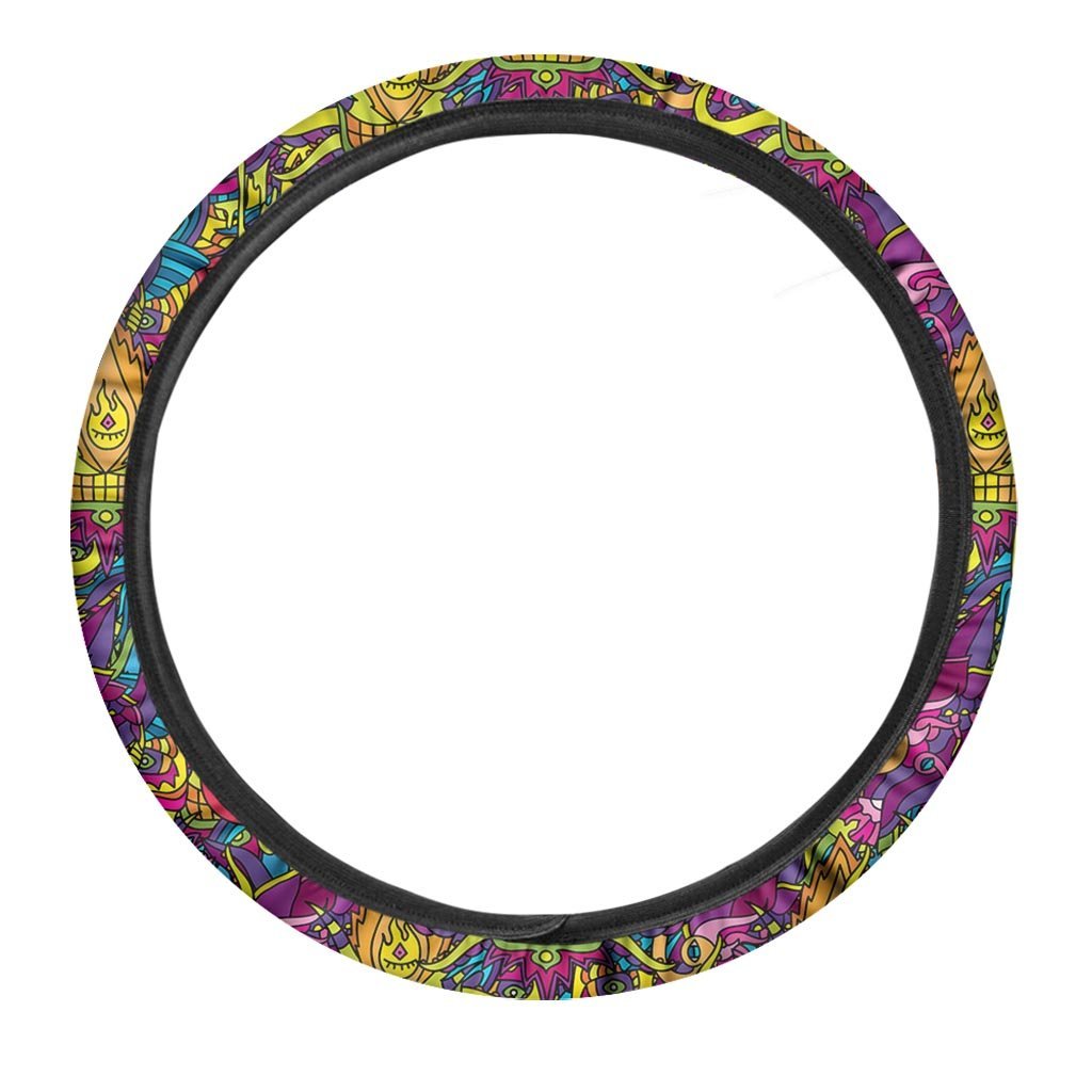 Hippie Flame Psychedelic Trippy Steering Wheel Cover-grizzshop