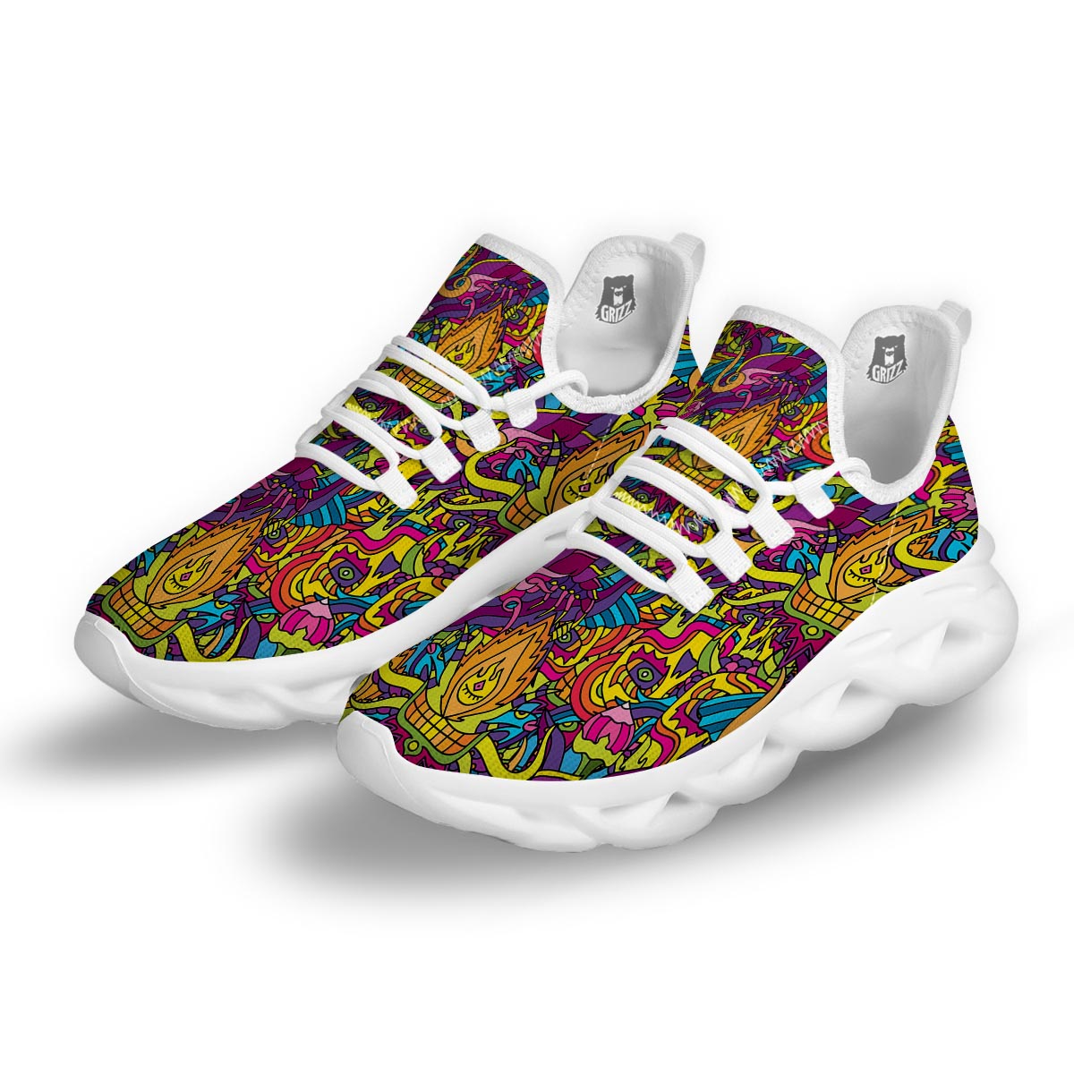 Hippie Flame Psychedelic Trippy White Running Shoes-grizzshop