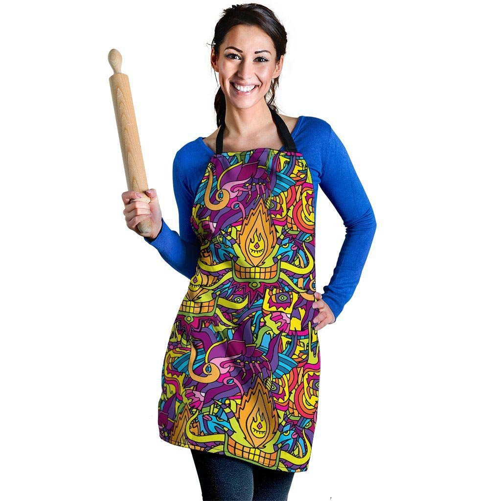 Hippie Flame Psychedelic Trippy Women's Apron-grizzshop