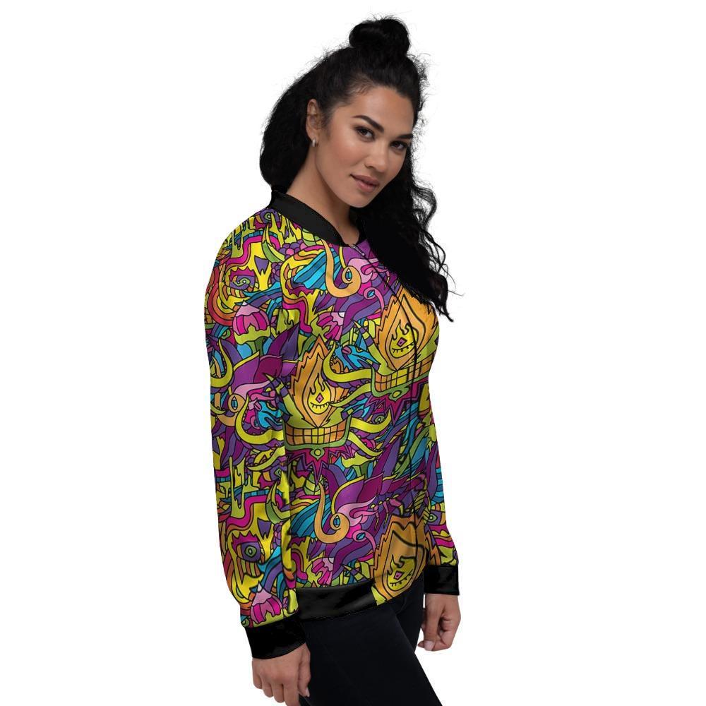 Hippie Flame Psychedelic Trippy Women's Bomber Jacket-grizzshop