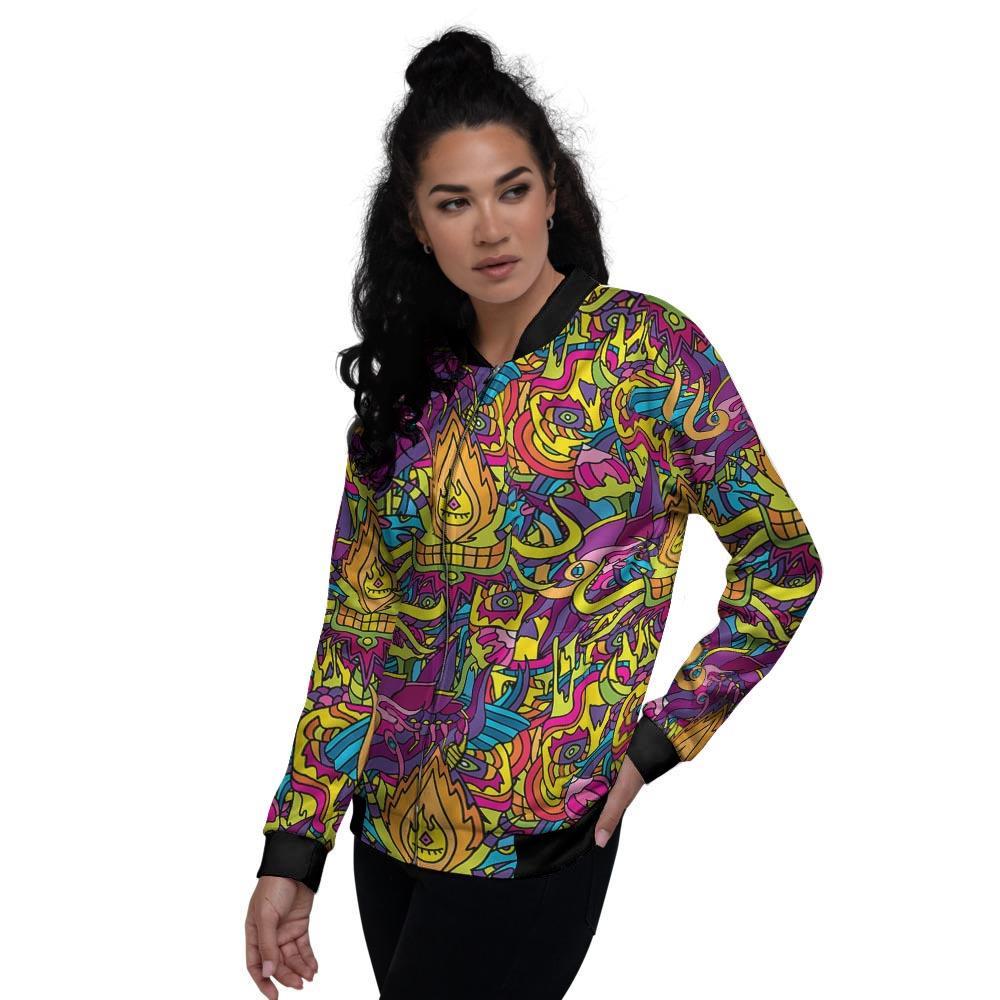 Hippie Flame Psychedelic Trippy Women's Bomber Jacket-grizzshop