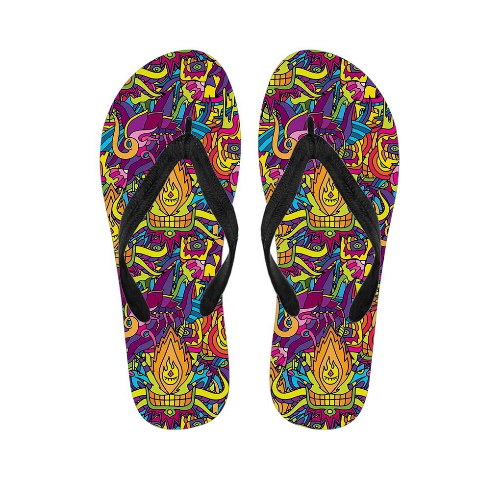 Hippie Flame Psychedelic Trippy Women's Flip Flops-grizzshop