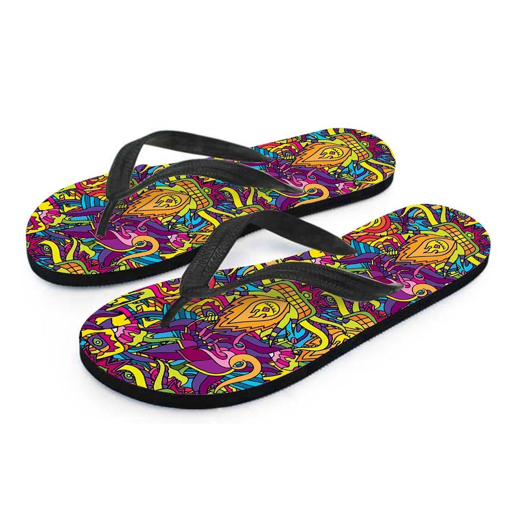 Hippie Flame Psychedelic Trippy Women's Flip Flops-grizzshop