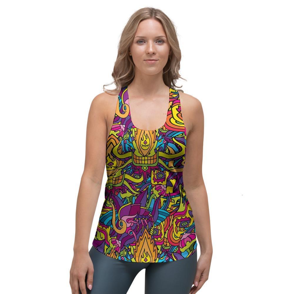 Hippie Flame Psychedelic Trippy Women's Racerback Tank Top-grizzshop