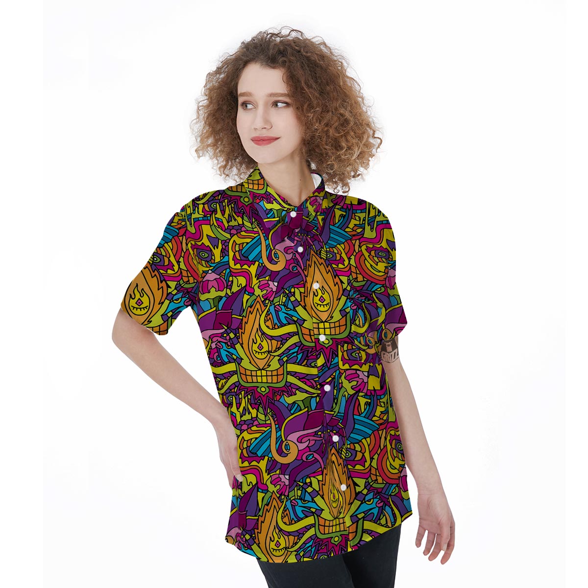 Hippie Flame Psychedelic Trippy Women's Short Sleeve Shirts-grizzshop