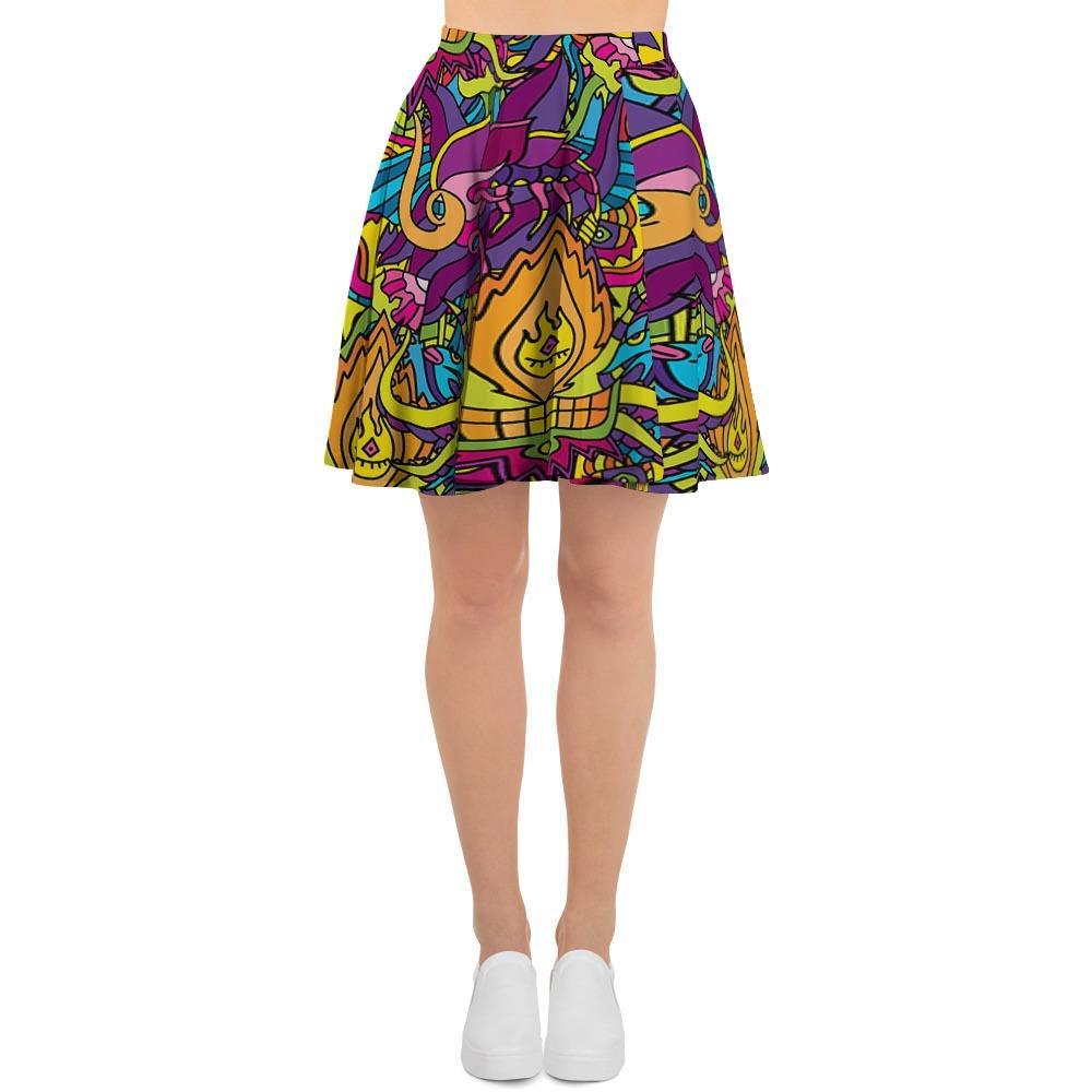 Hippie Flame Psychedelic Trippy Women's Skirt-grizzshop