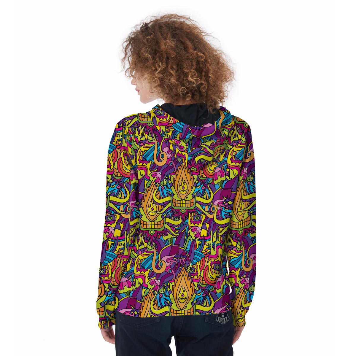 Hippie Flame Psychedelic Trippy Women's Zip Up Hoodie-grizzshop