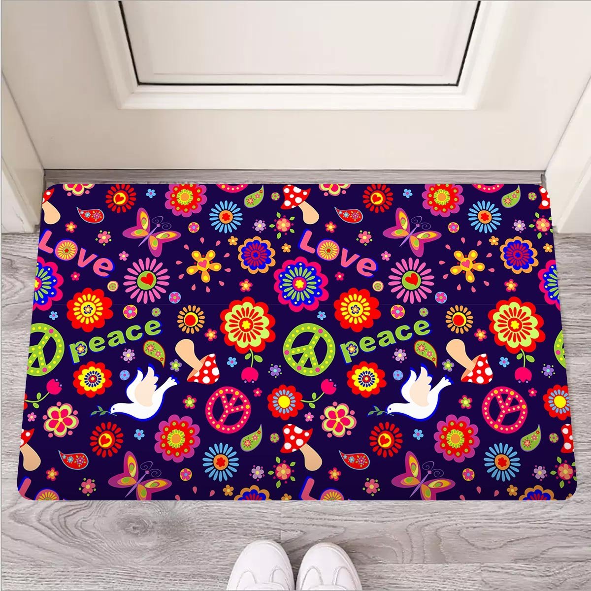 Hippie Floral Door Mat-grizzshop