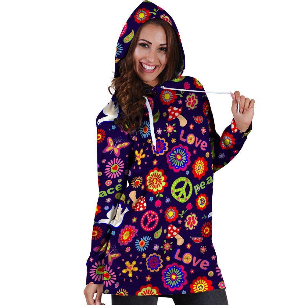 Hippie Floral Hoodie Dress-grizzshop