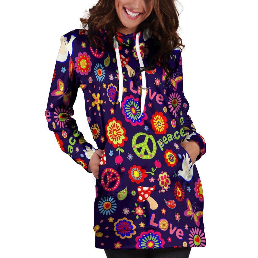 Hippie Floral Hoodie Dress-grizzshop