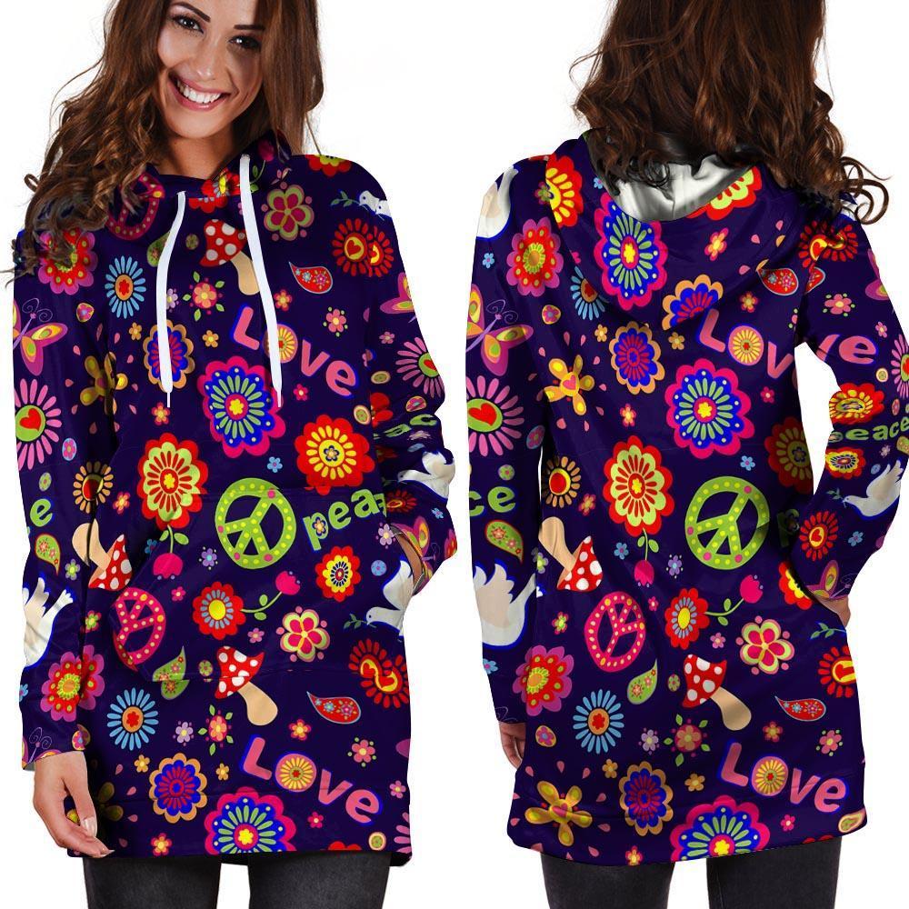 Hippie Floral Hoodie Dress-grizzshop