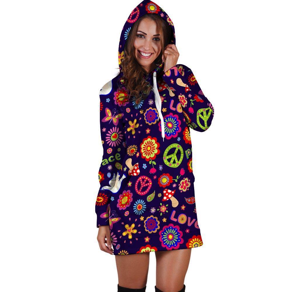 Hippie Floral Hoodie Dress-grizzshop