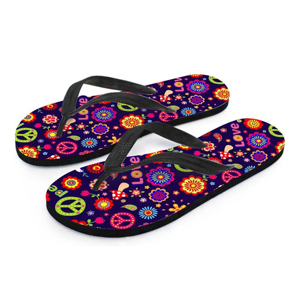 Hippie Floral Men's Flip Flops-grizzshop