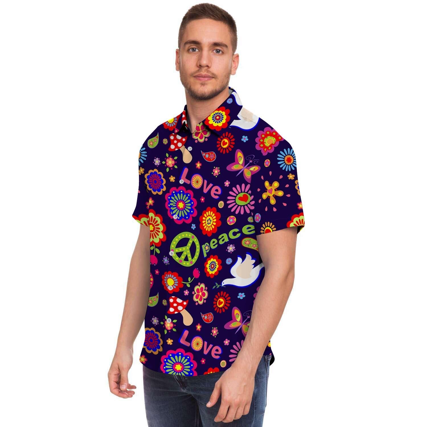 Hippie Floral Men's Short Sleeve Shirt-grizzshop