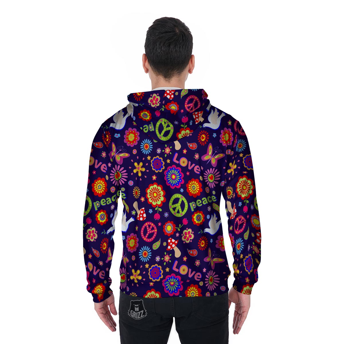 Hippie Floral Men's Zip Up Hoodie-grizzshop