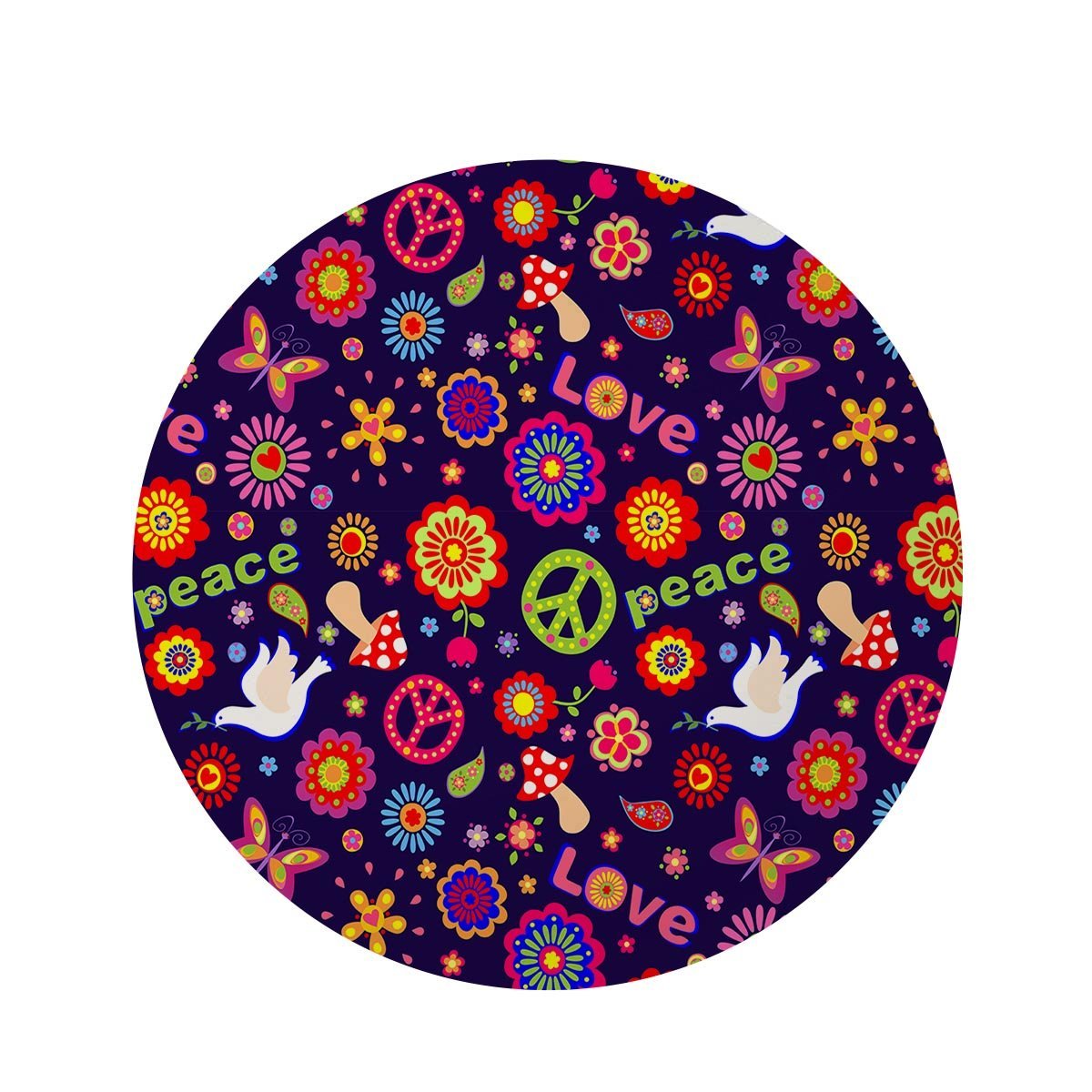 Hippie Floral Round Rug-grizzshop