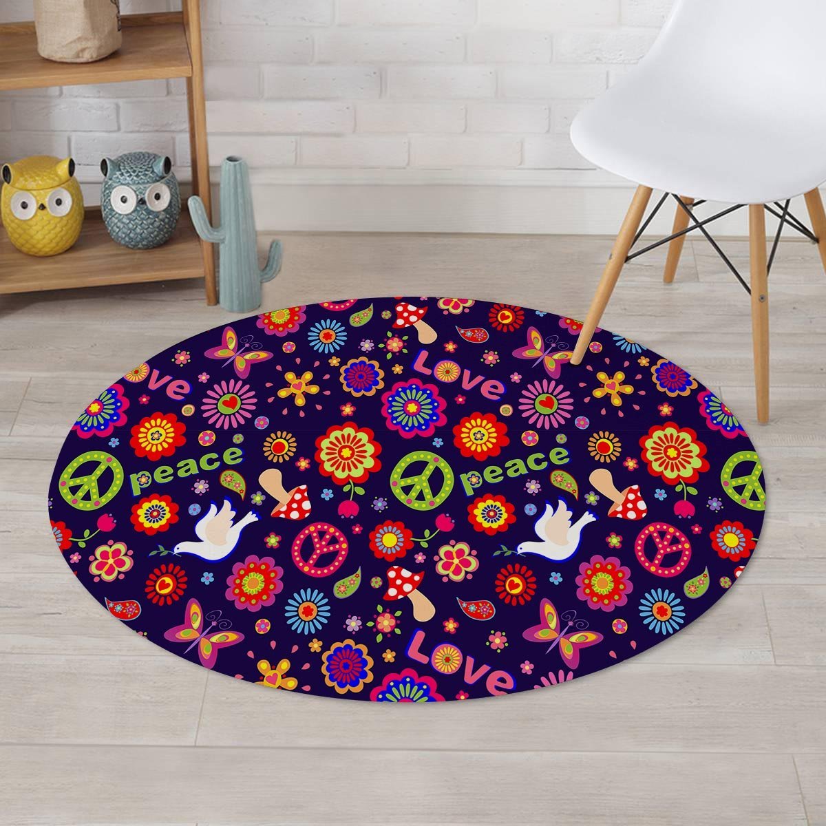 Hippie Floral Round Rug-grizzshop